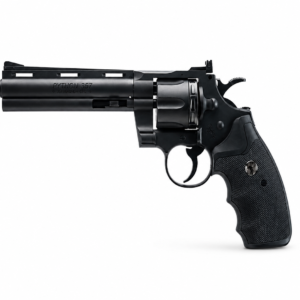 Revólver Colt Python 357 de aire comprimido calibre 4.5 mm con acabado negro y diseño realista para tiro deportivo.