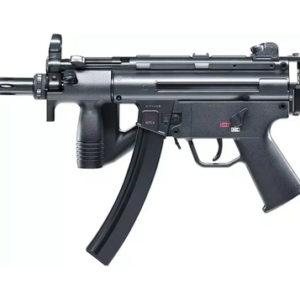 Réplica HK MP5 K de aire comprimido calibre 4.5 mm con diseño táctico compacto y acabado negro.