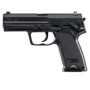 Pistola H&K USP negra CO2 calibre .177 en vista lateral principal