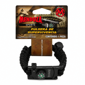 Pulsera de supervivencia Mendoza Sports de paracord con brújula, silbato, pedernal y raspador de fuego.