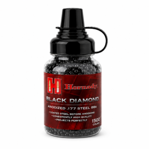 Botella de munición Hornady Black Diamond Steel BBs calibre 4.5 mm con 1500 balines de acero anodizado para pistolas y rifles de aire.