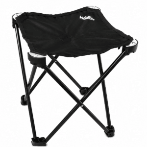 Silla plegable Wallis color negro con estructura metálica para campismo, pesca y actividades al aire libre.