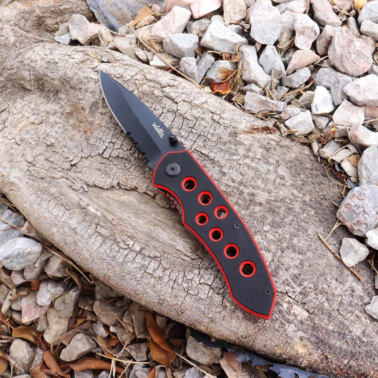 Navaja De Bloqueo, Mango Pvc Negro Y Rojo - Imagen 4