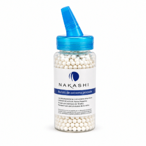 Botella de balines BBs Nakashi 6 mm de alta precisión para pistolas y rifles de airsoft.