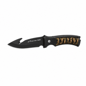 Navaja de rescate Albainox con hoja negra de acero inoxidable, cortador de cinturón y mango con paracord.