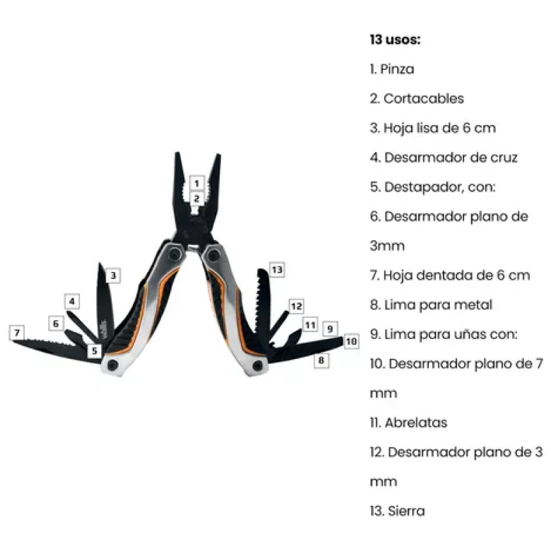 Multiherramienta De 13 Usos Naranja/Negro - Imagen 5