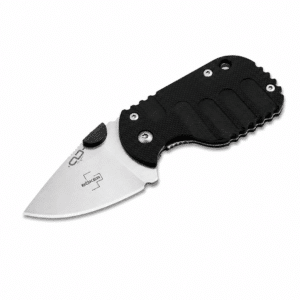 Navaja plegable SOG de hoja lisa con mango negro ergonómico de alta resistencia.
