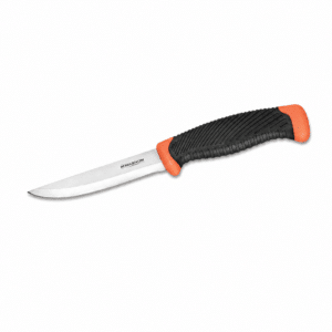 Cuchillo de filetear Magnum by Böker con hoja fija de acero inoxidable y mango ergonómico negro con detalles naranjas.