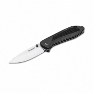 Navaja plegable Magnum by Böker con hoja de acero inoxidable y mango negro ergonómico antideslizante.