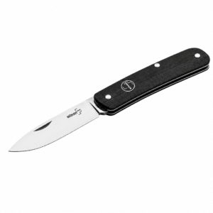 Navaja Böker Magnum plegable con hoja de acero inoxidable y mango negro texturizado, ideal para camping, senderismo, pesca, supervivencia y uso diario (EDC).