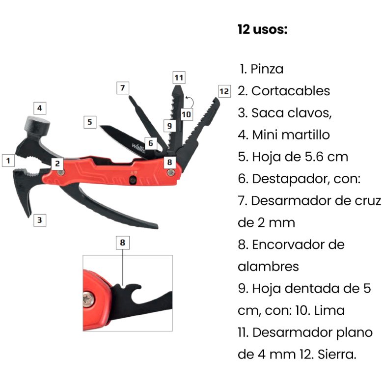 Multiherramienta Con 13 Usos, Rojo Con Funda - Imagen 3