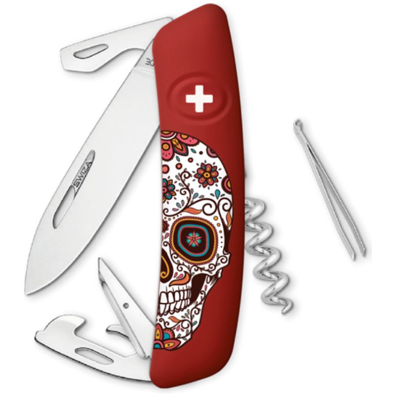 Navaja Edicion Especial Standard D03 Mexican Skull, 11 Funciones, Rojo Oscuro