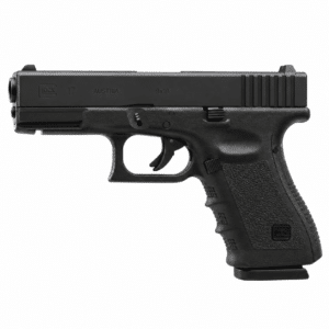 Pistola de airsoft Glock 17 negra con diseño táctico y acabado realista.