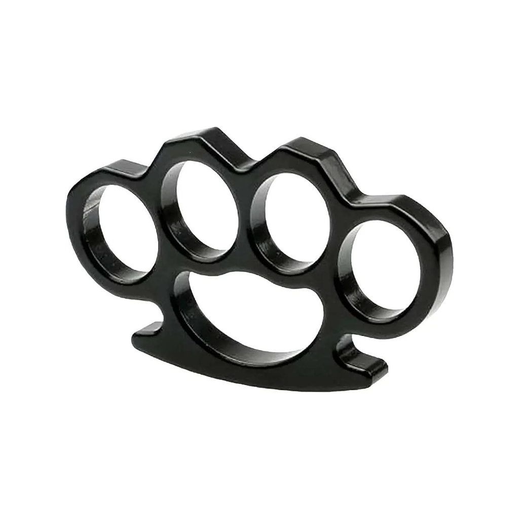 MANOPLA BOXER Manopla metálica color negro tipo nudillera para defensa personal con diseño ergonómico de cuatro dedos.