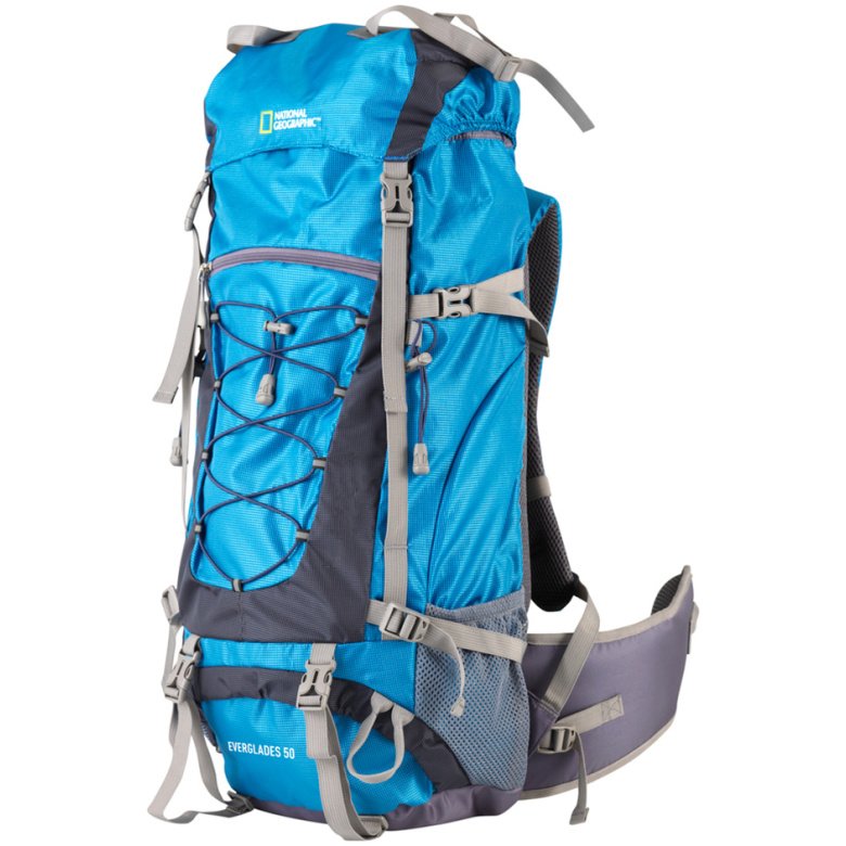 Mochila Para Montana EVERGLADES 50 L, Silbato SOS, Cubre Mochila Repelente Al Agua, 32x23x68 Cm, Azul - Imagen 4