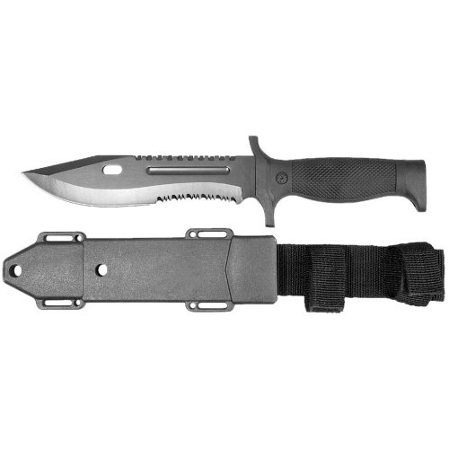 Cuchillo Tactico Monte Campismo Pavonado Con Funda Lion 9429 Color Negro