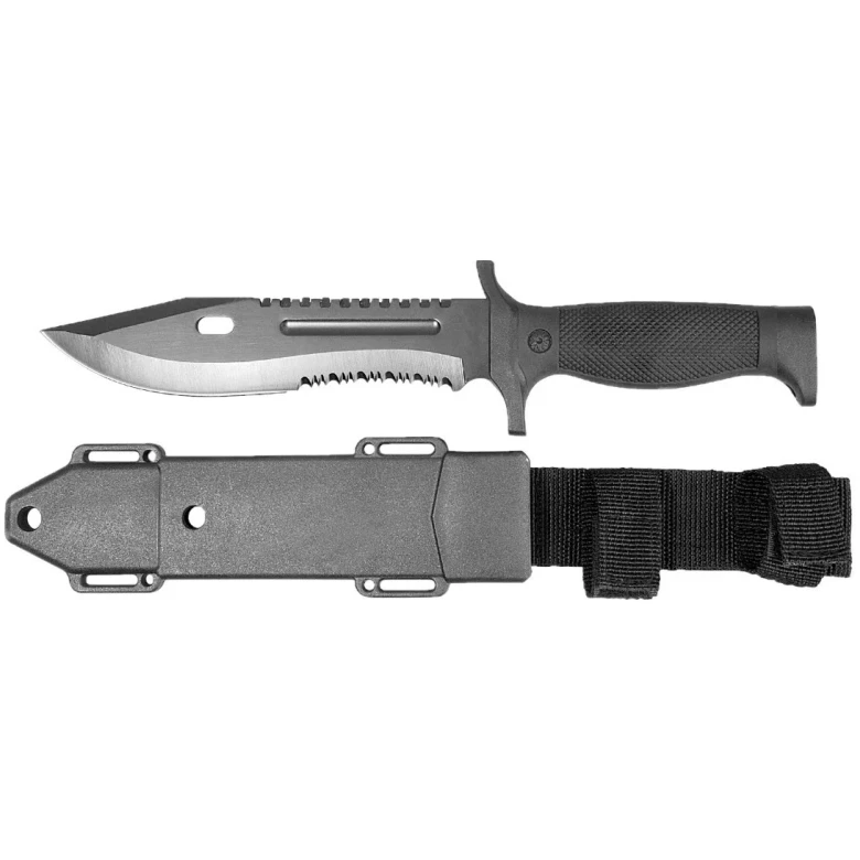 Cuchillo Tactico Monte Campismo Pavonado Con Funda Lion 9429 Color Negro