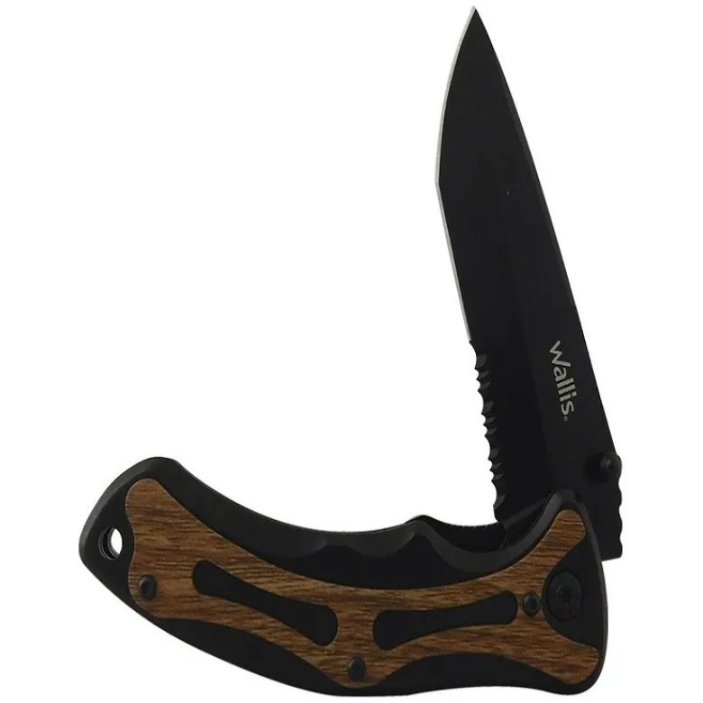 NAVAJA C/MANGO DE METAL NEGRO C/TIPO MADERA C/CLIPHOJA LISA - Imagen 2