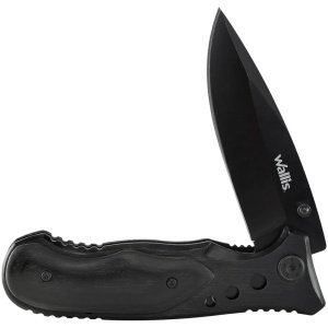 NAVAJA CON MANGO MADERA DE OLIVO, HOJA NEGRA LISA, 8.5 CM LA