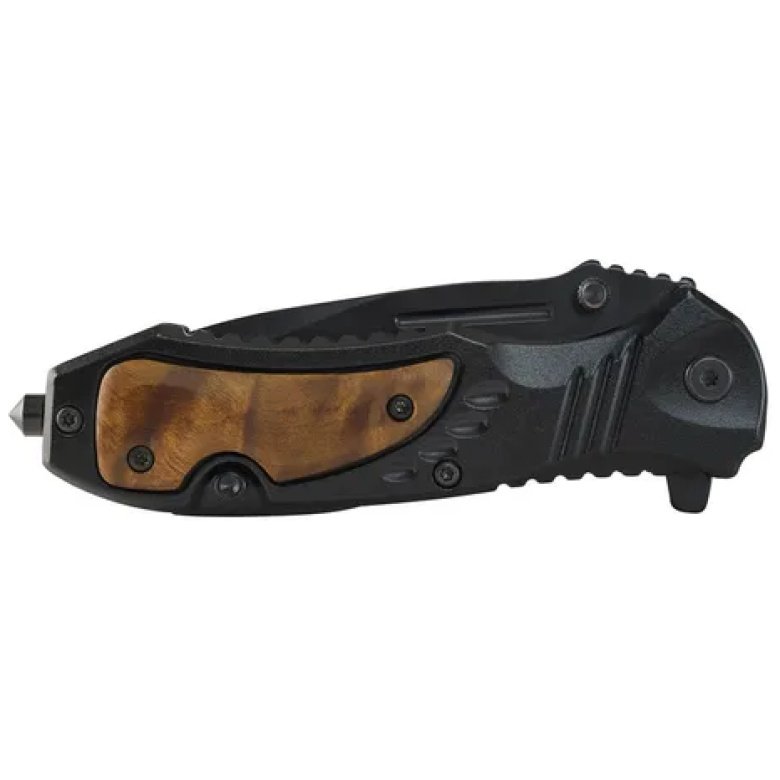 NAVAJA CON MANGO TIPO MADERA C/ACERO, HOJA NEGRA LISA, 8 CM, - Imagen 2