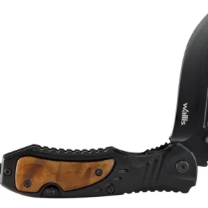 NAVAJA CON MANGO TIPO MADERA C/ACERO, HOJA NEGRA LISA, 8 CM,