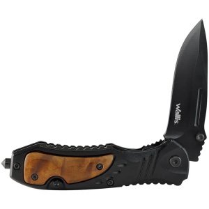 NAVAJA CON MANGO TIPO MADERA C/ACERO, HOJA NEGRA LISA, 8 CM,