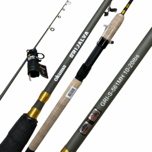Caña de pesca Okuma Grijalva GRI-S-561MH de acción media pesada para pesca deportiva con línea de 10 a 20 libras.