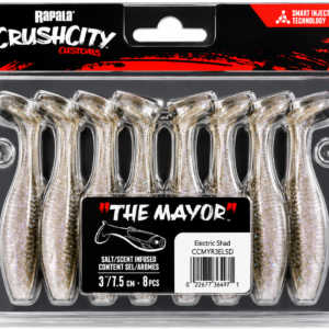 Señuelos blandos Rapala CrushCity The Mayor Electric Shad 3 pulgadas con aroma integrado para pesca deportiva.