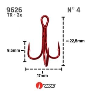 Anzuelo triple VMC 9626TR Red Nickel tamaño 04, SKU 31VM9626TRD104