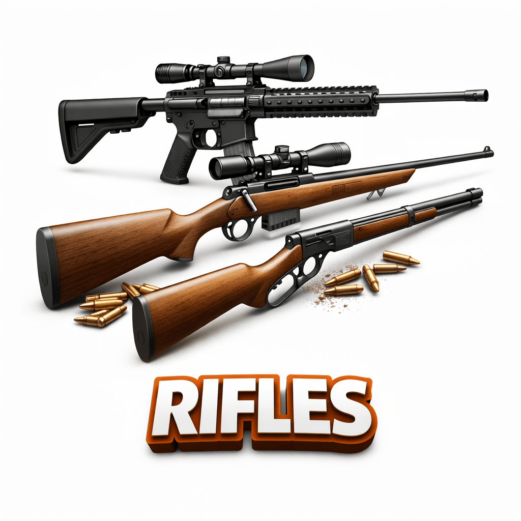 Tres rifles con municiones visibles