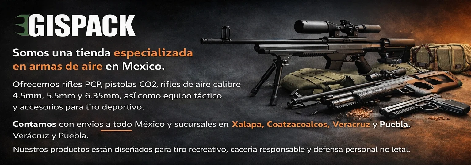 GISPACK armas de aire rifles PCP pistolas CO2 Mexico Tienda de armas de aire en Mexico rifles PCP pistolas CO2 equipo tactico Gispack