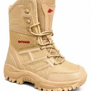 Bota táctica color arena outdoor de caña alta con suela antiderrapante para campismo y senderismo