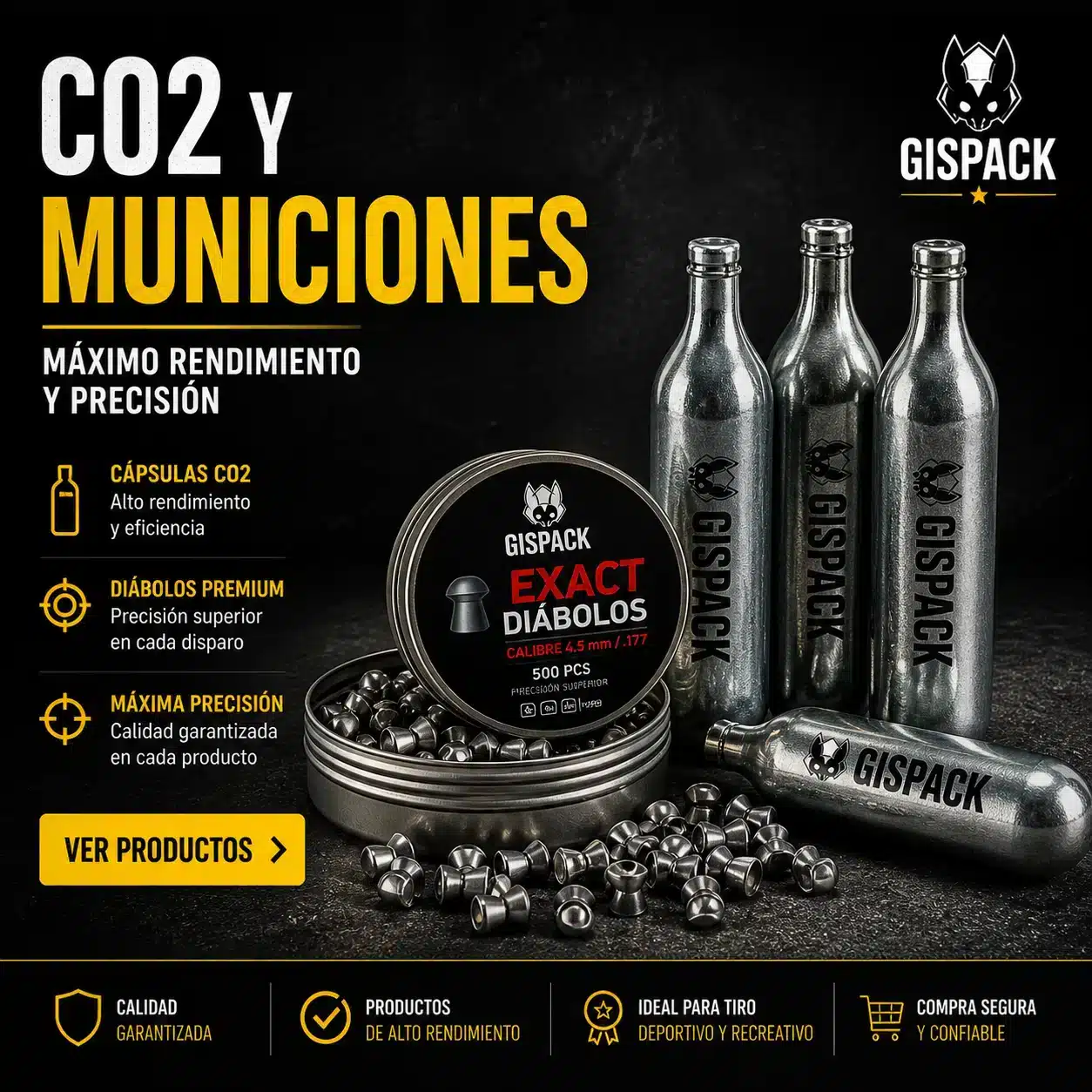 Capsulas CO2 y diábolos para rifles de aire comprimido en México GISPACK