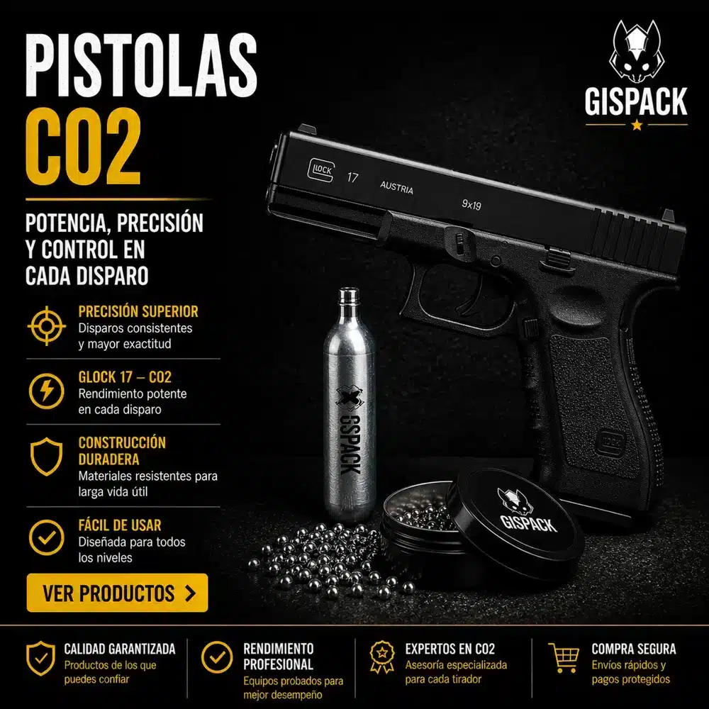Pistolas CO2 tipo Glock 17 de aire comprimido en Mexico alta precision GISPACK