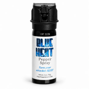 Gas pimienta Blue Heat de 2 onzas con fórmula de defensa personal y tinte azul de identificación.