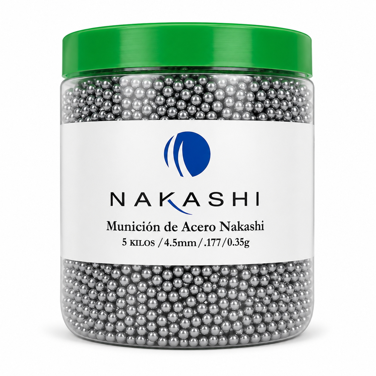 MUNICIÓN ACERO NAKASHI 4.5 (3,000 PZAS.) BOTE Cubeta de munición de acero Nakashi calibre 4.5 mm (.177) con capacidad de 5 kilogramos.