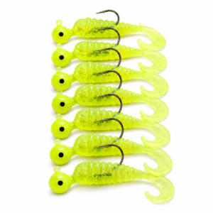 Señuelo Soft Grub con cabeza plomada y cola Curly Tail fluorescente para pesca deportiva GISPACK
